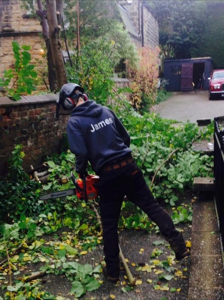 James cutting back a heavy climber during a clearance job